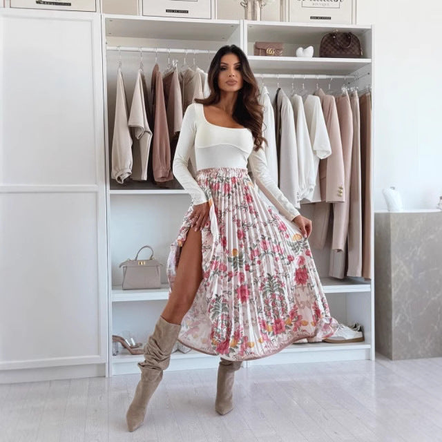 Jupe Midi Femme Taille Haute Plissée À Ligne Ouverte Léger Respirant Idéale Pour Élégance Quotidienne