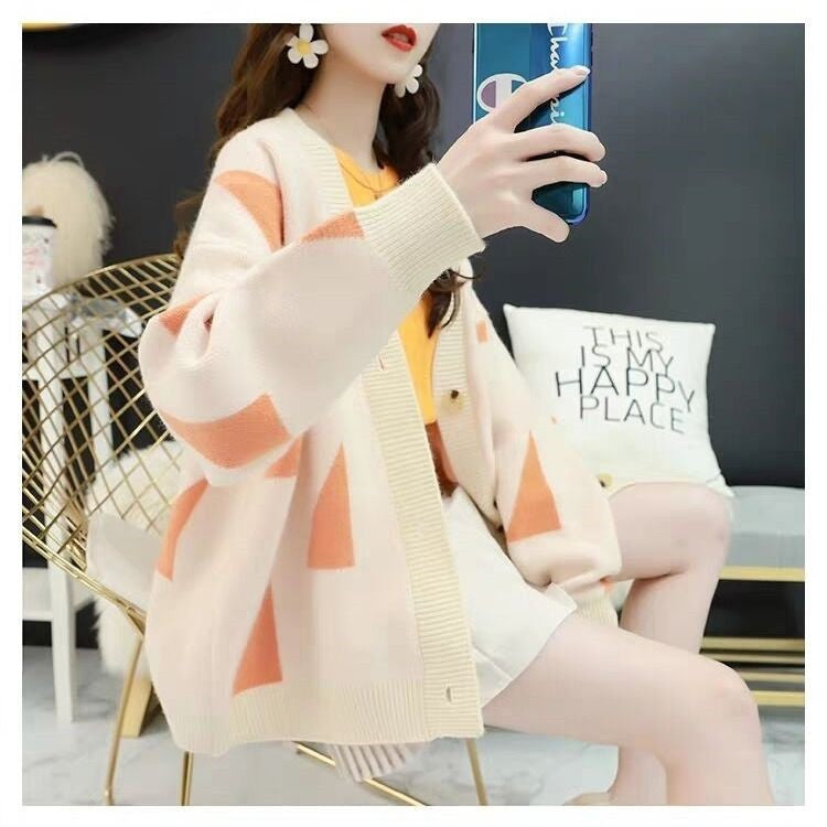 Damen lässige Strickjacke mit großflächigem Muster und praktischen Knopfdetails Amawinc