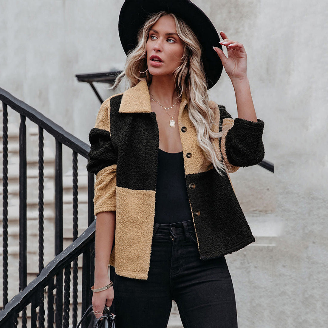 Damen Gemütliche Teddyjacke mit Statement-Kragen Amawinc