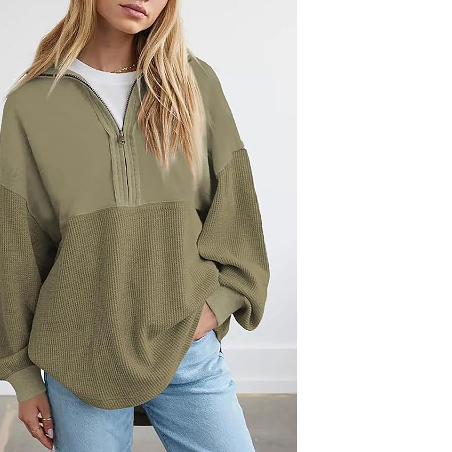 Damen lässiger Kapuzenpullover mit halblangem Reißverschluss und strukturiertem Material Amawinc