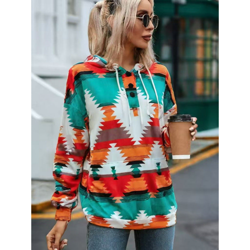 Damen Relaxed Fit Bohemian Grafik Hoodie Amawinc