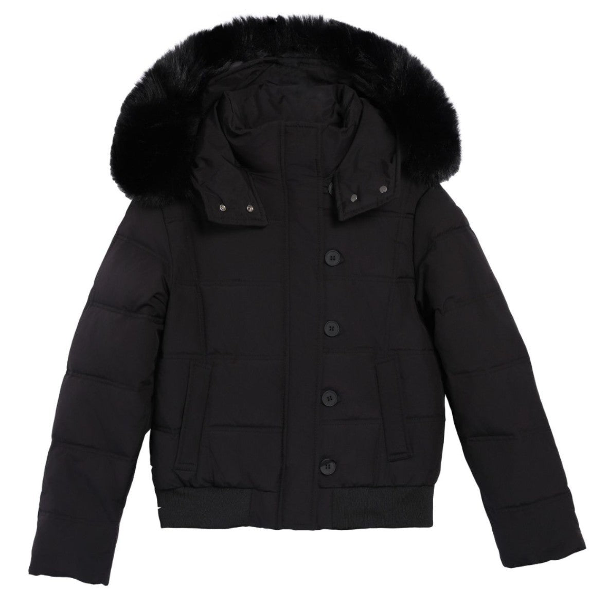 Damen Stylische Jacke mit abnehmbarem Kunstfellkragen und Knopfdetails Amawinc