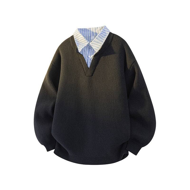 Damen Pullover mit integriertem Hemdkragen und lässigem V-Ausschnitt Amawinc