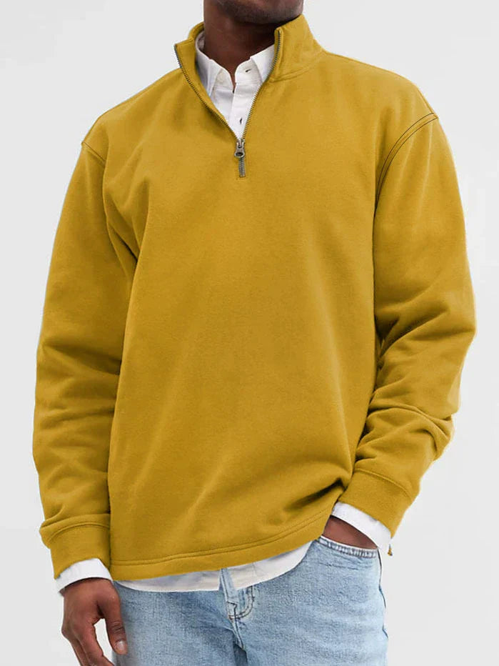 Nordisk Flair Sweatshirt Homme Mélange Coton Col Montant Zip Front Décontracté Poignets et Ourlet Côtelés