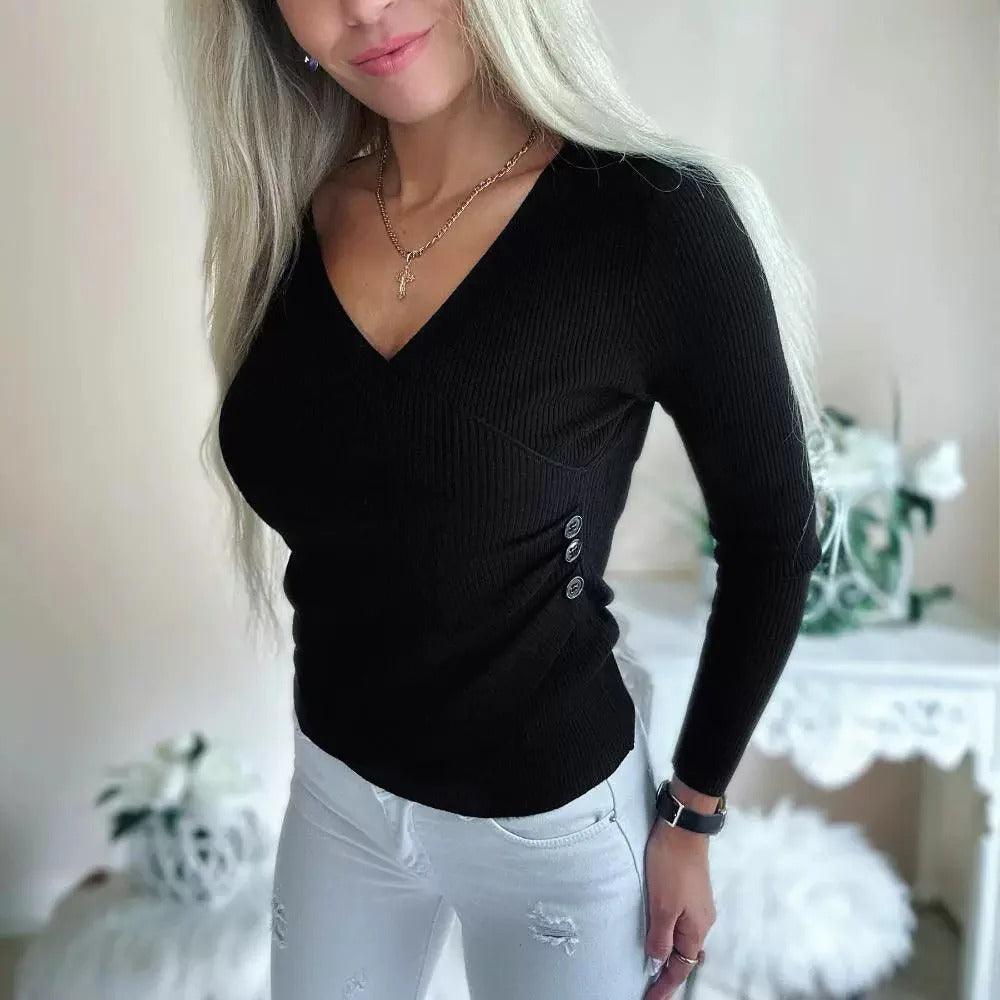 Damen-Wickelpullover aus Rippstrick von Lunne