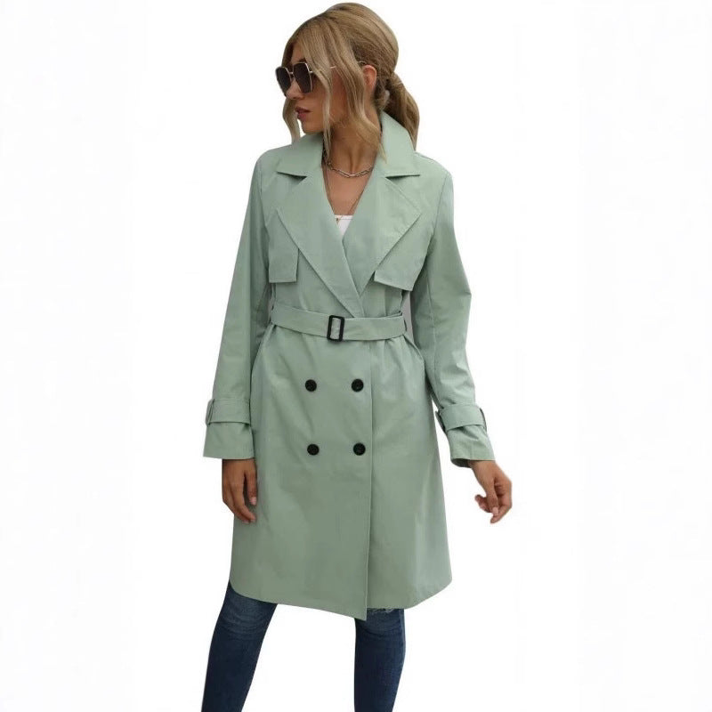 Damen Eleganter Trenchcoat mit doppelter Knopfleiste und schickem Kragen Amawinc