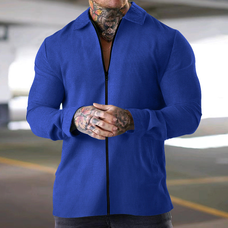 Chemise Homme Manches Longues En Tissu Tissé Texturée Coupe Regular Zip Devant Nordisk Flair
