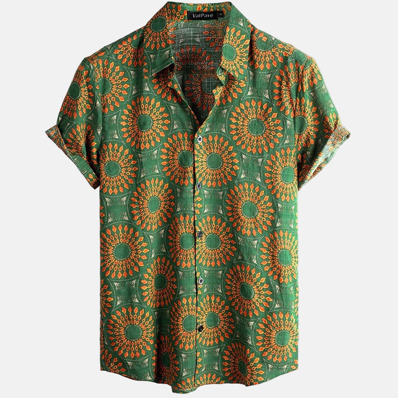 Chemise Soleil Tropicale Imprimé Solaire Décontractée Respirante En Microfibre Et Rayon Lavable En Machine