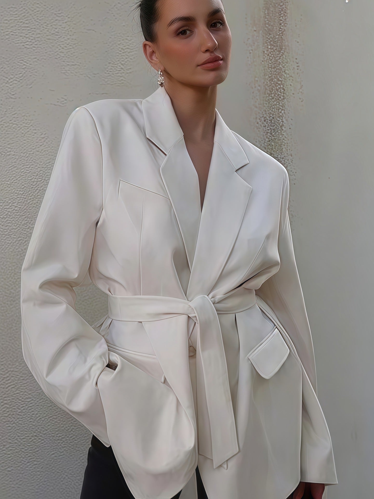 Damen Elegante Blazerjacke mit Gürtel und Taschen Amawinc