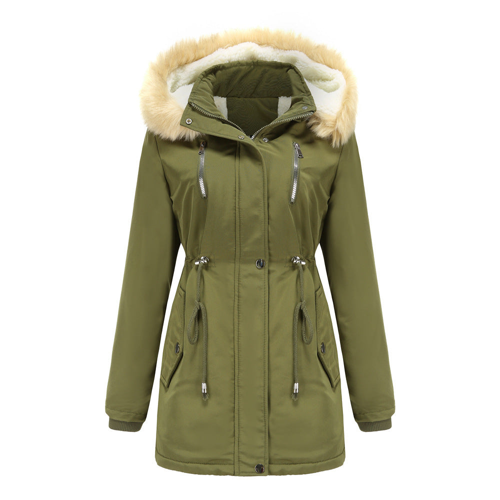 Damen isolierte Winterjacke mit abnehmbarem Kunstfellkragen Amawinc