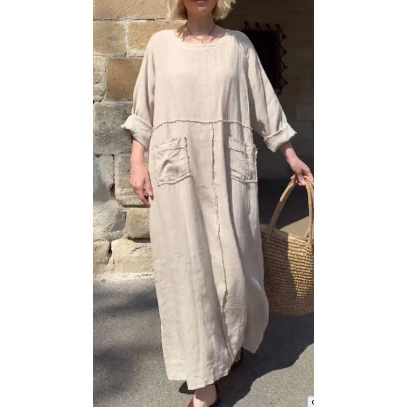 Langes, lässiges Plisseekleid mit langen Ärmeln von Fudus