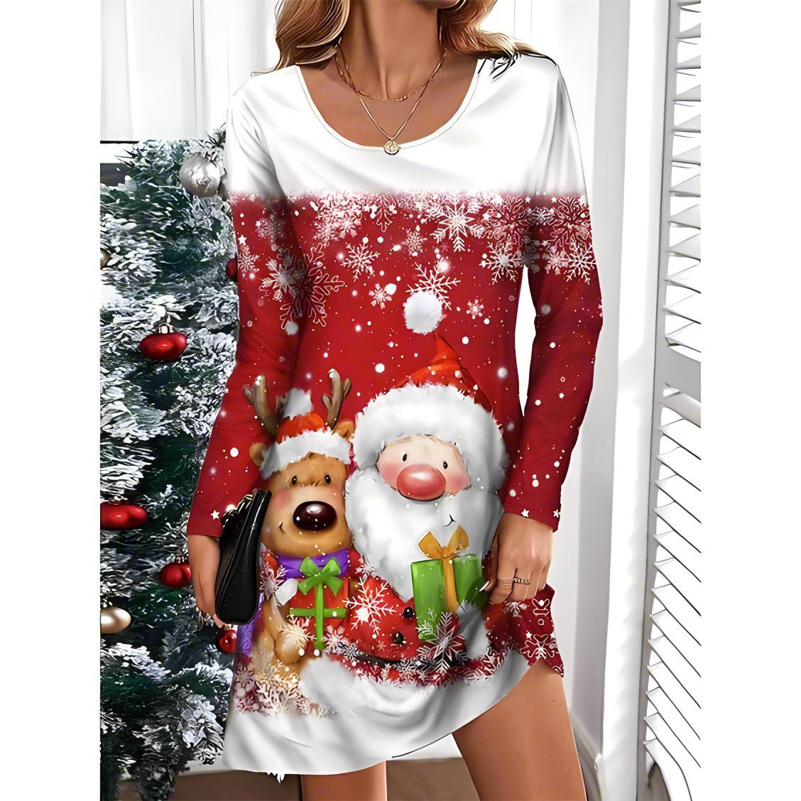 Elegantes Weihnachtskleid von Fudus mit langen Ärmeln