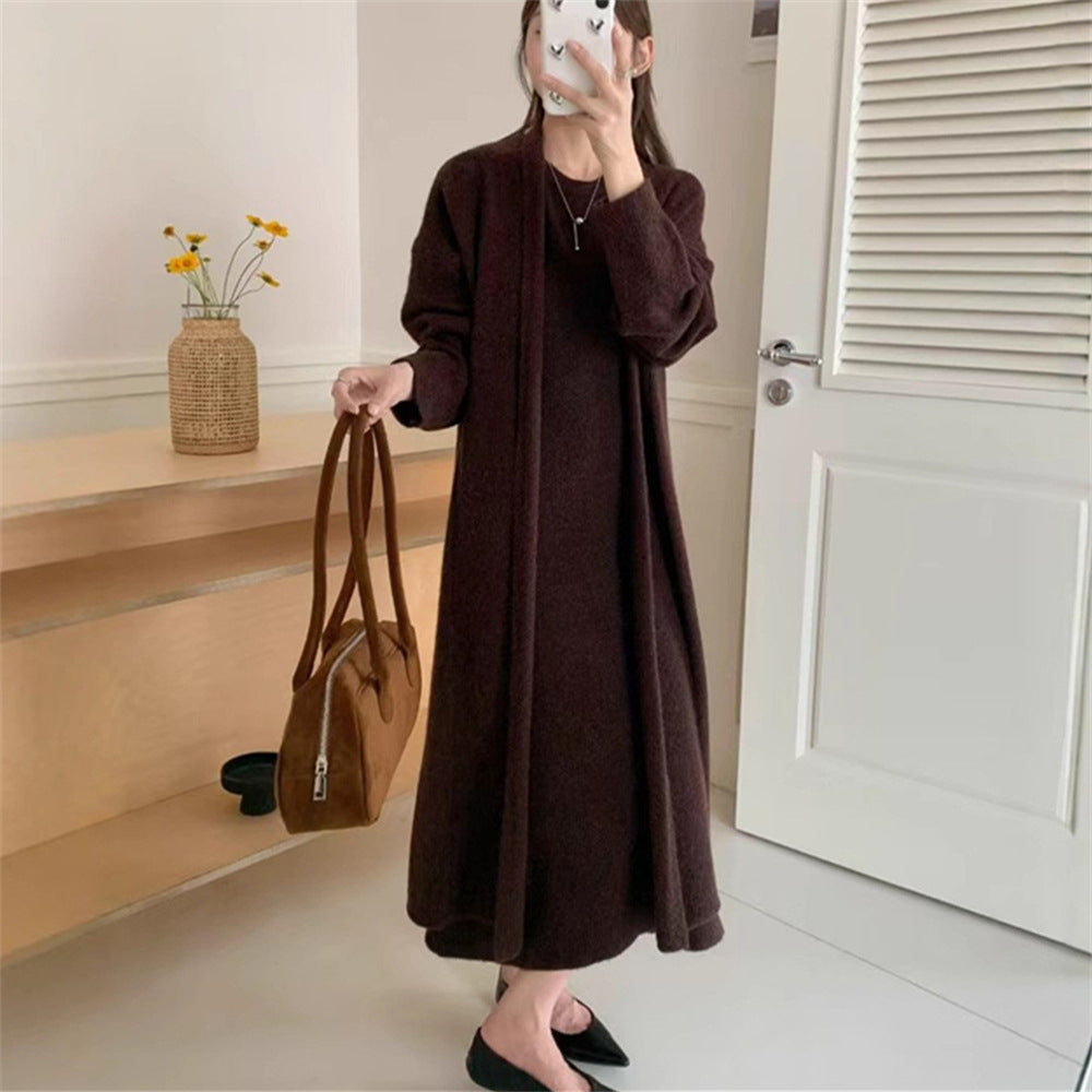 Damen Maxi-Strickkleid mit legerem Schnitt und langem Ärmel Amawinc