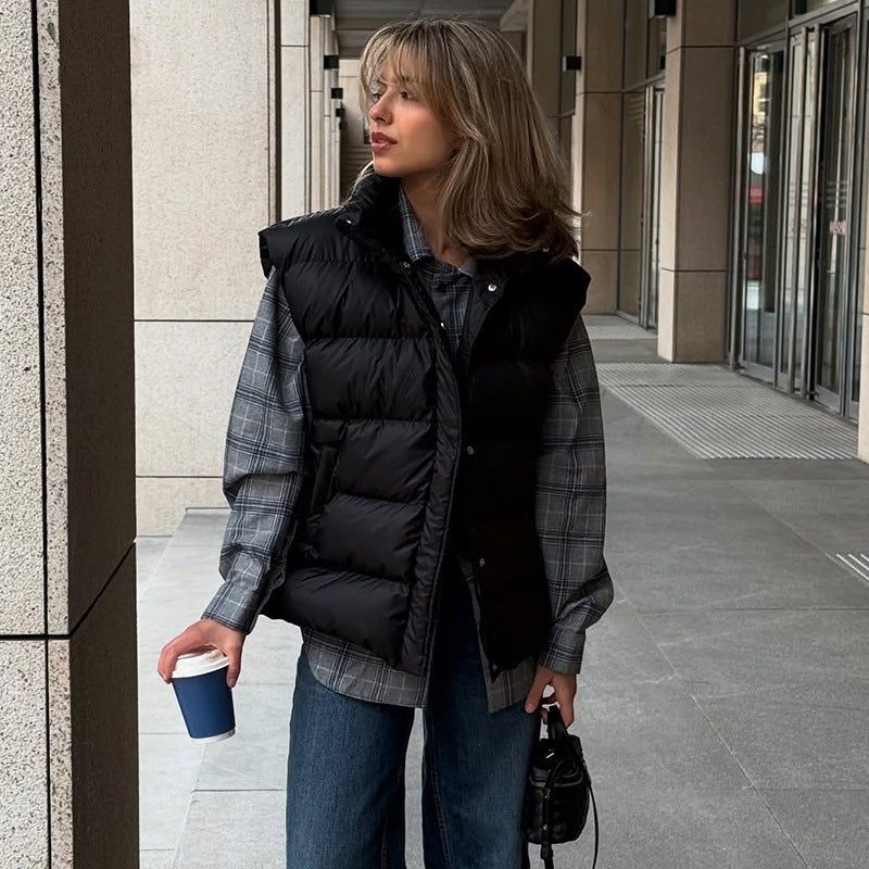 Damen gesteppte Weste mit gebürstetem Flanell-Hemd Amawinc