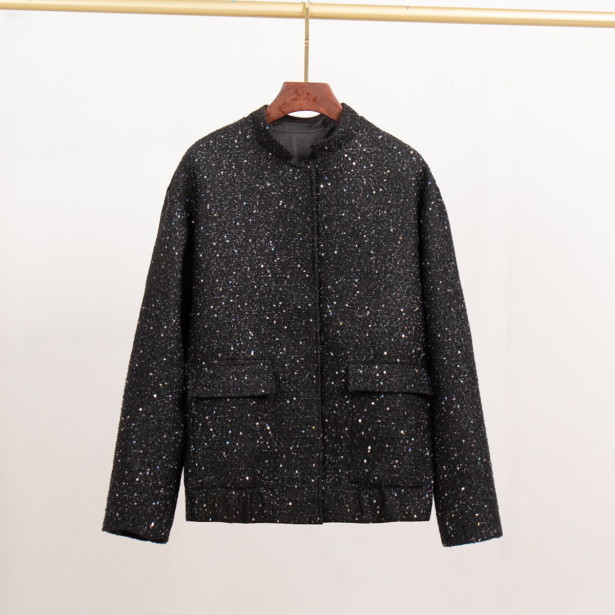 Damen Glitzerjacke mit praktischen Taschen und elastischem Saum Amawinc