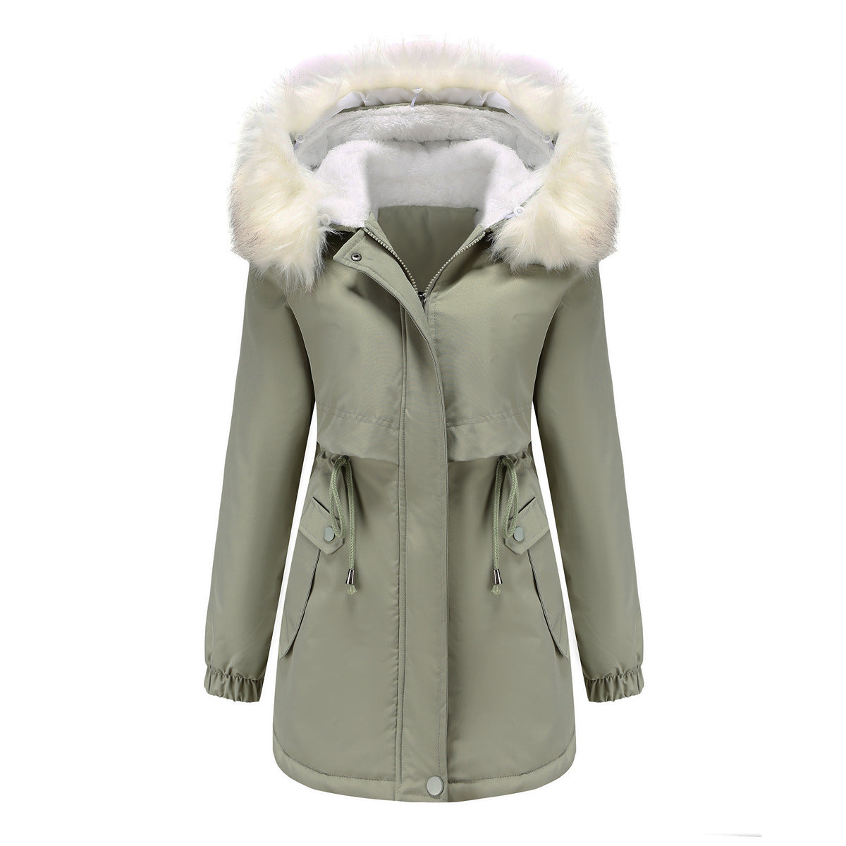 Damen modische Winterjacke mit abnehmbarem Fellkragen Amawinc