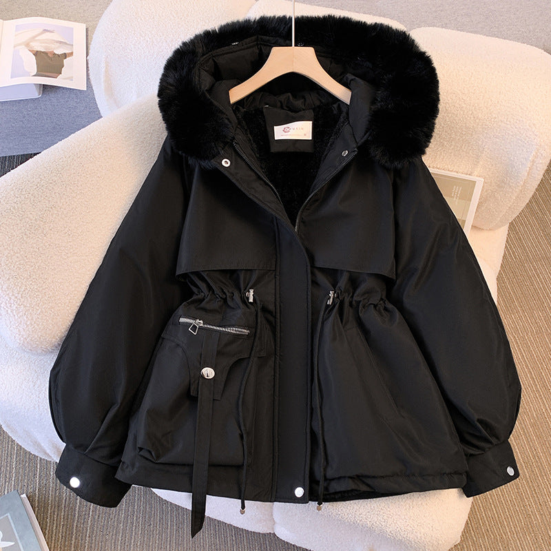 Damen modische Winterjacke mit abnehmbarem Kunstfellkragen und praktischen Taschen Amawinc