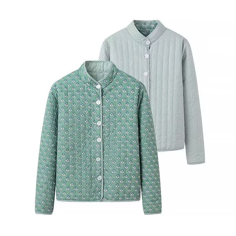 Damen reversible Baumwolljacke mit elegantem Druck Amawinc