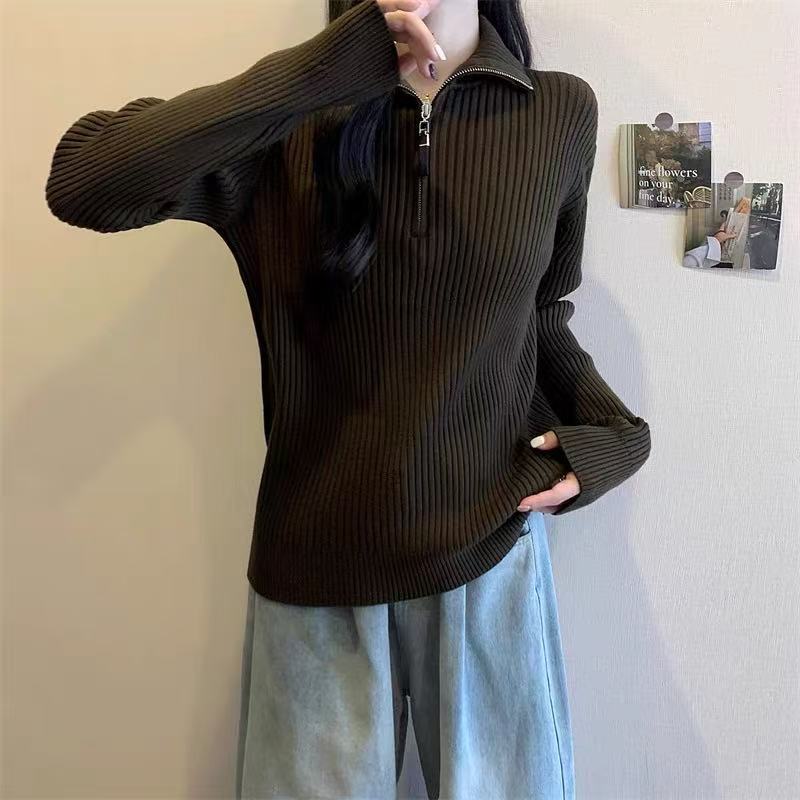Damen Pullover mit Stehkragen und Reißverschluss Amawinc