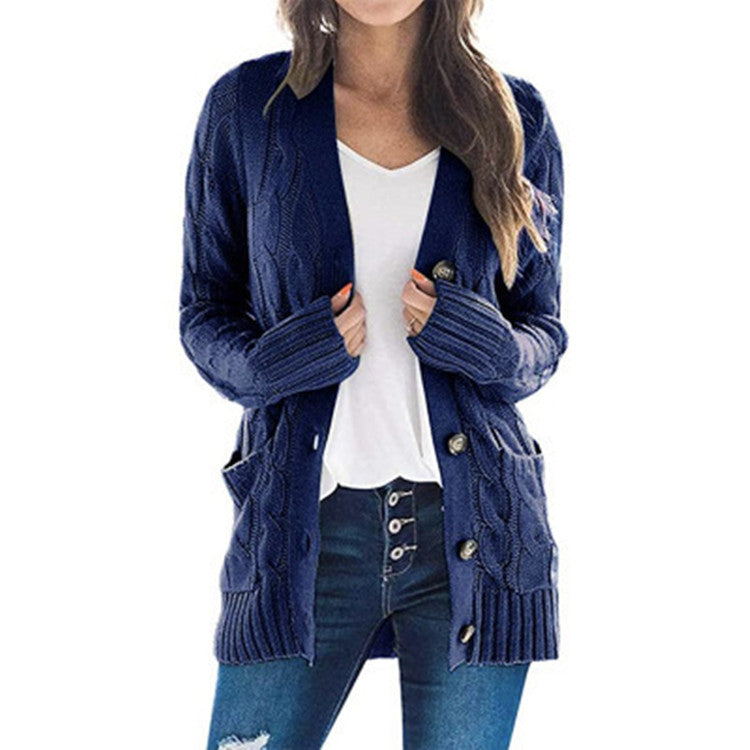 Damen Grobstrick-Cardigan mit aufwendigem Zopfmuster und praktischen Taschen Amawinc