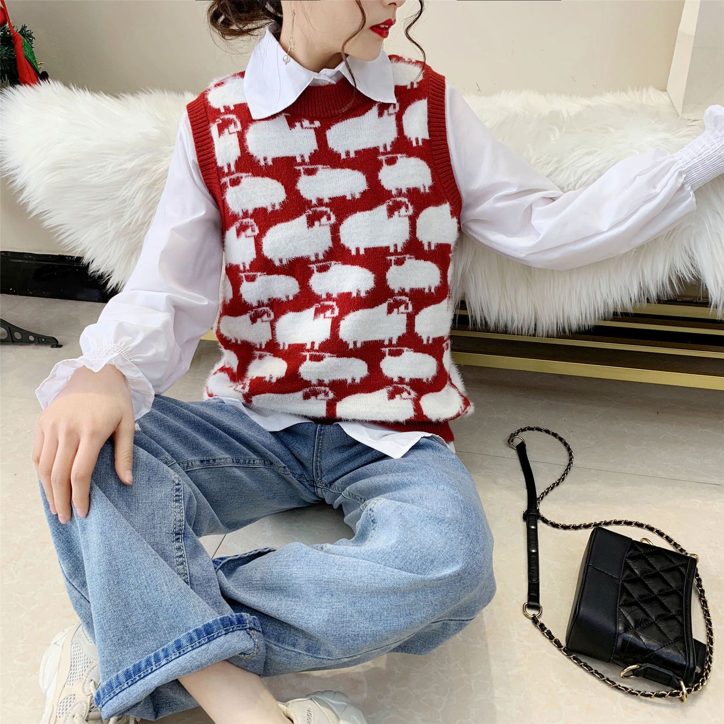 Damen Strickpullover mit verspieltem Tiermotiv und lässigem Schnitt Amawinc