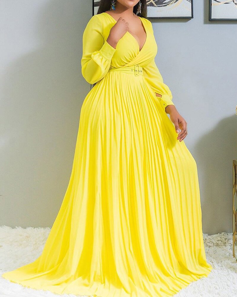 Elegantes Vintage Chiffon-Maxikleid von Fudus mit langen Ärmeln