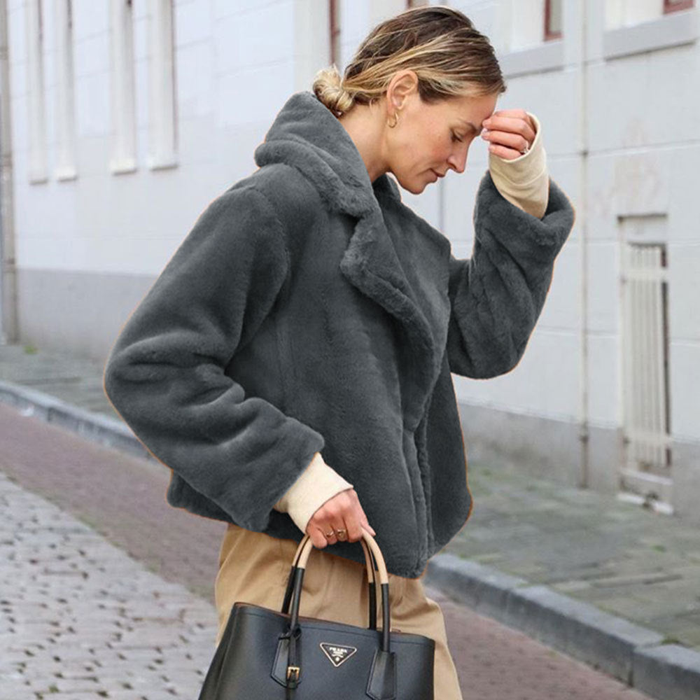 Damen Kuschelige Fleecejacke mit Reverskragen und Seitennaht Amawinc