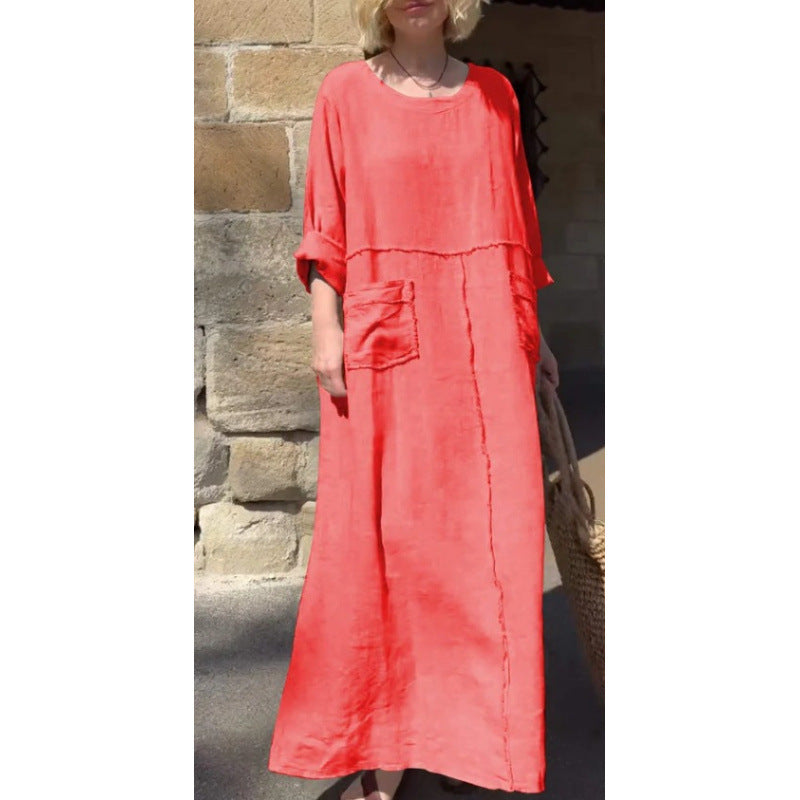 Langes, lässiges Plisseekleid mit langen Ärmeln von Fudus