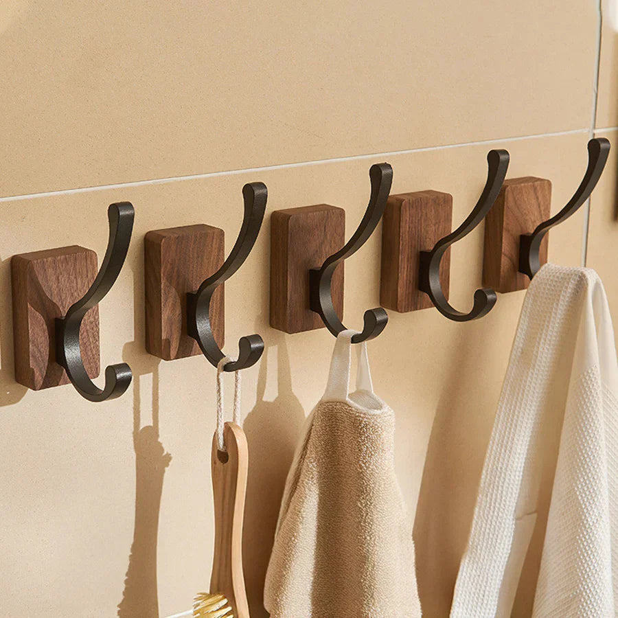 Porte Manteau Mural Nordique Minimaliste En Bois De Noyer Et Aluminium Noir Matte Avec Finition Matte