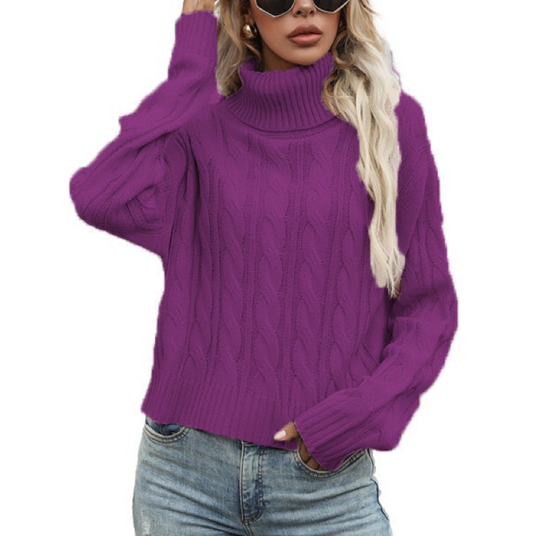 Damen Rollkragenpullover mit strukturiertem Zopfmuster und lässigem Schnitt Amawinc