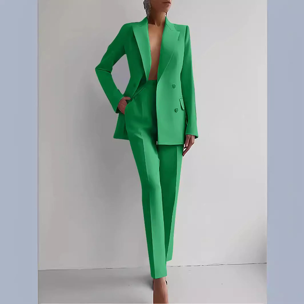 Veste Blazer Double Boutonnage Femme Et Pantalon Tailleur Intemporel Ajusté Pour Affaires