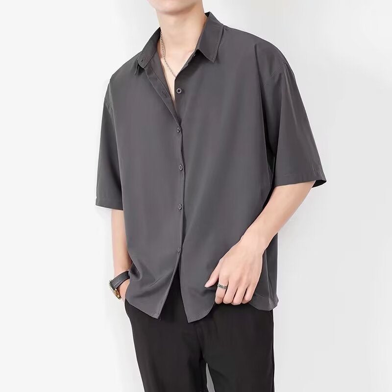 Amawinc Chemise Homme Manches Courtes Noire Décontractée Légère Respirante Bouton Boutonnage