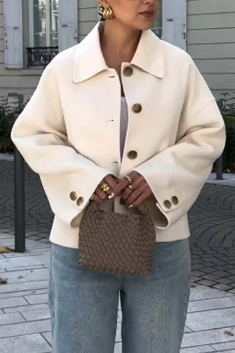 Damen Modische Oversized-Wolljacke mit Knopfdetails und weitem Schnitt Amawinc