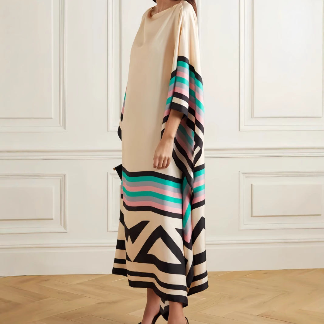 Robe Maxi Femme À Une Épaule Coupe Loose Avec Ourlet Asymétrique À Rayures Et Décontractée