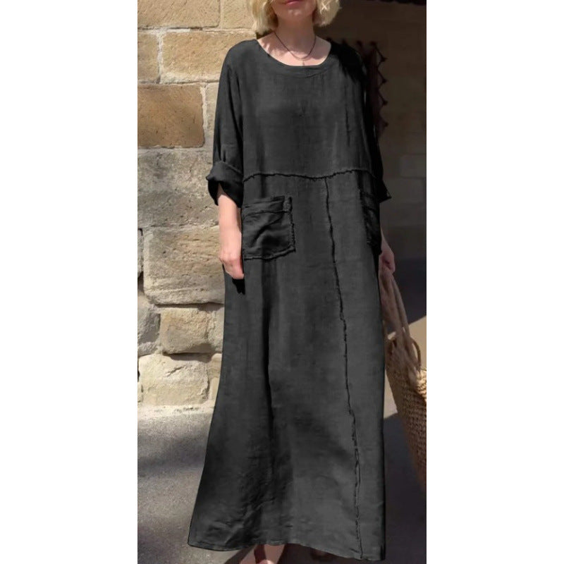 Langes, lässiges Plisseekleid mit langen Ärmeln von Fudus