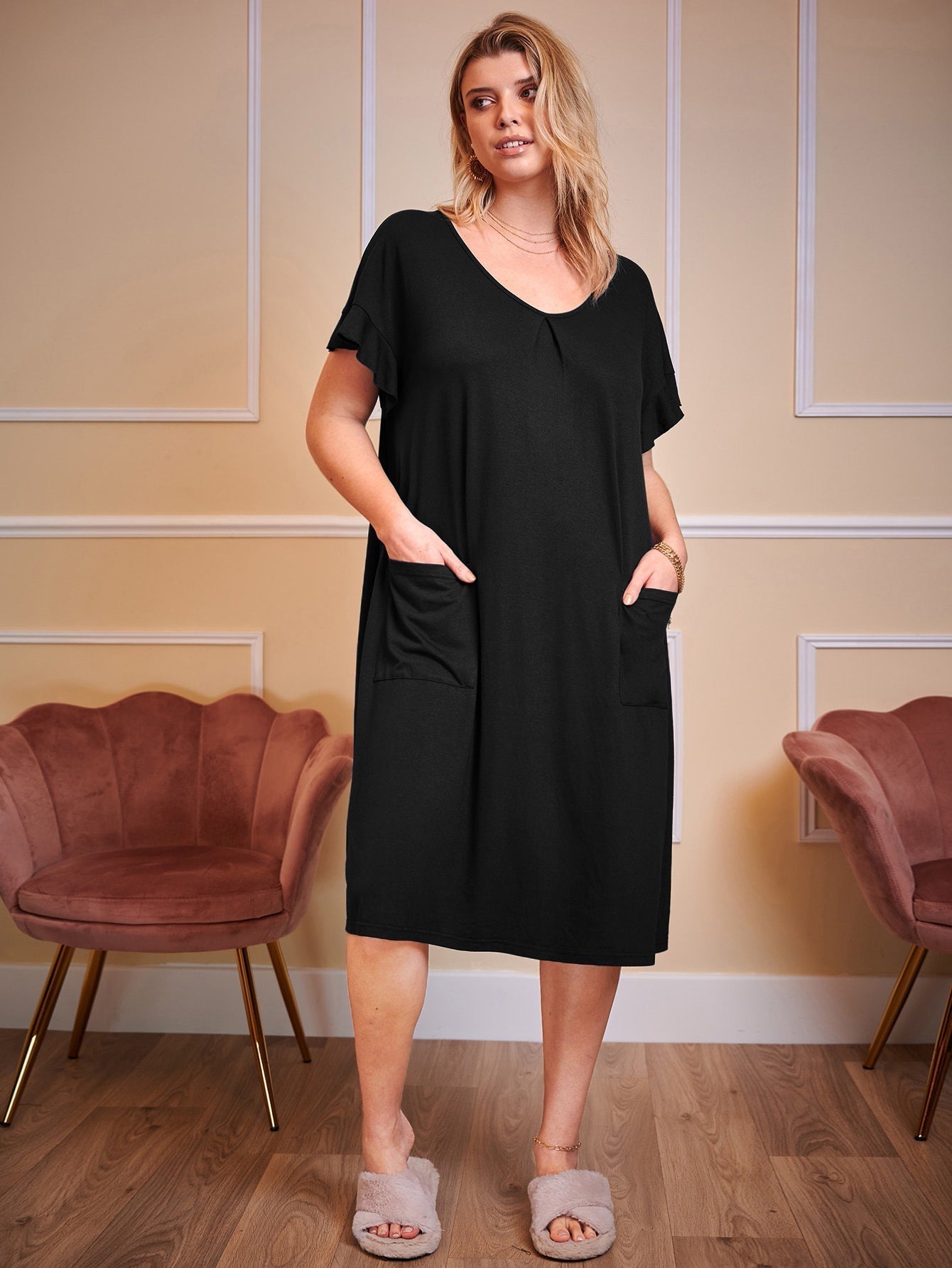 Baumwoll Nachthemdkleid mit Taschen, große Größen von Fudus