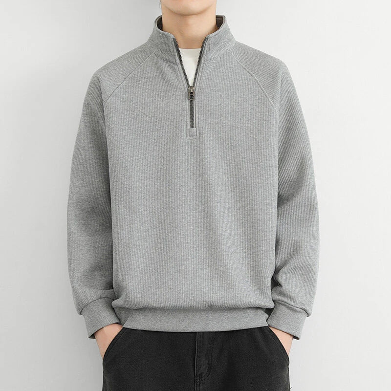 Amawinc Sweatshirt À Demi Zip À Col Haut Pour Hommes En Mélange Coton À Côtes Coupe Décontractée Et Confortable