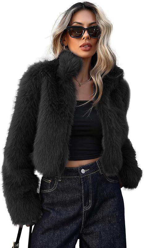 Damen Kurze Kunstpelzjacke mit weichem Fell und eleganter Silhouette Amawinc