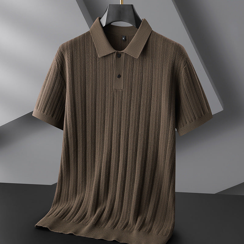 Polo Tricot Varrino Respirant En Coton Mélangé Avec Textures Ondulées Et Câbles Pour Un Style Décontracté Confortable