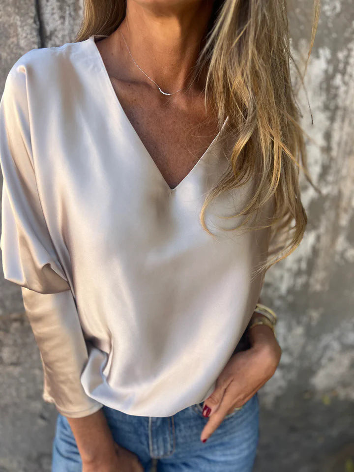 Damen lässiges Oberteil mit besonderem Schnitt und leichtem Glanz Amawinc