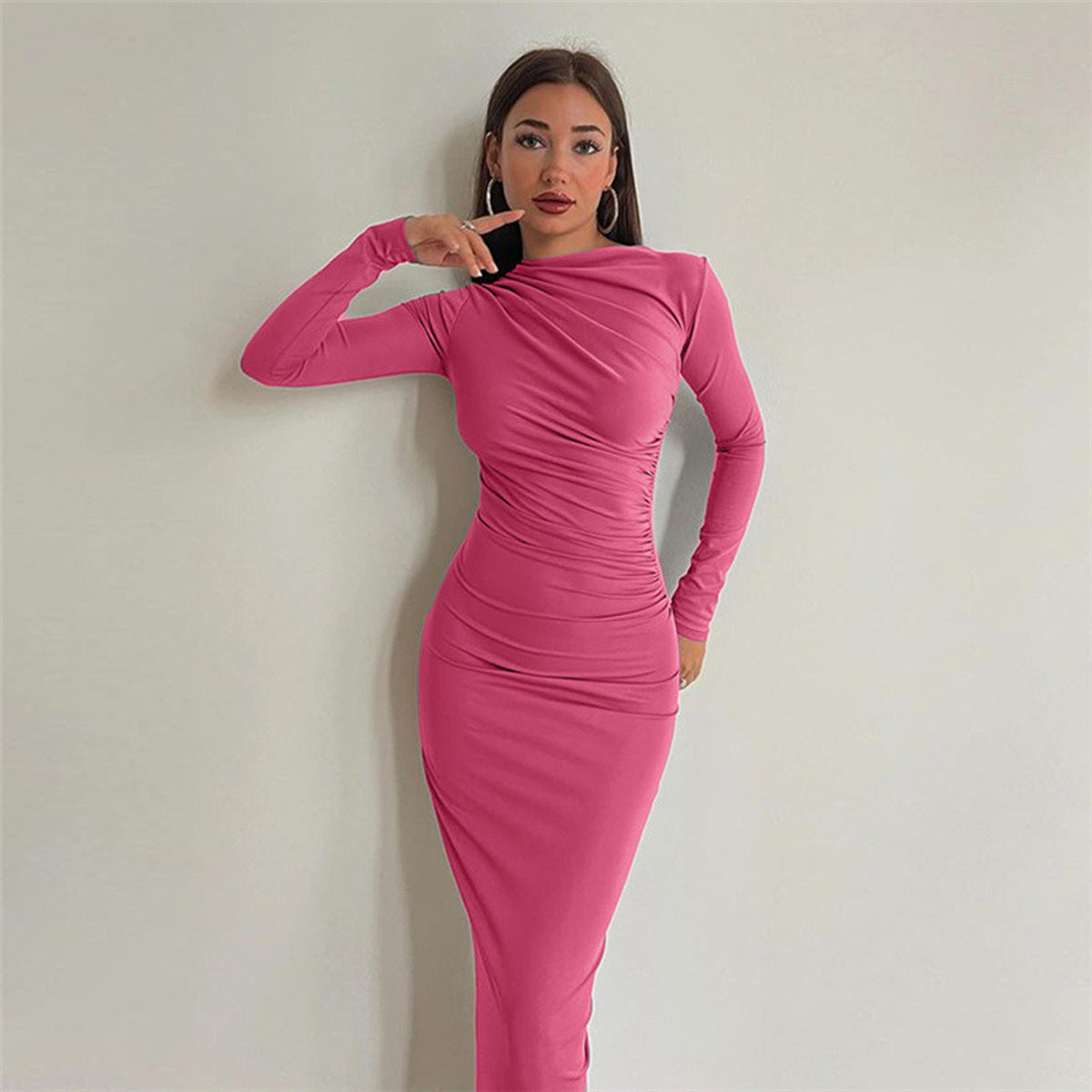 Damen Elegantes Wickelkleid mit langen Ärmeln und figurbetonendem Schnitt Amawinc
