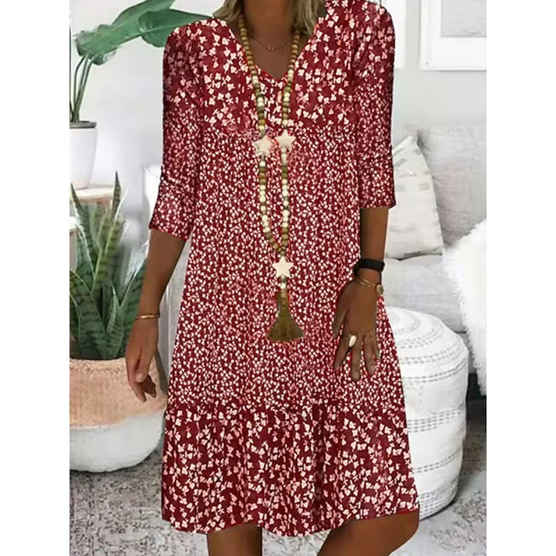 Stilvolles Midi-Kleid von Fudus mit 3/4-Ärmeln und V-Ausschnitt
