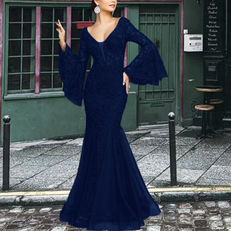 Edles schwarzes Anker-Spitzen-Abendkleid von Fudus