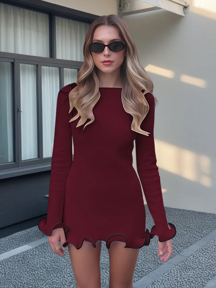 Damen Elegantes Minikleid mit skulpturalen Volantärmeln und figurbetontem Schnitt Amawinc