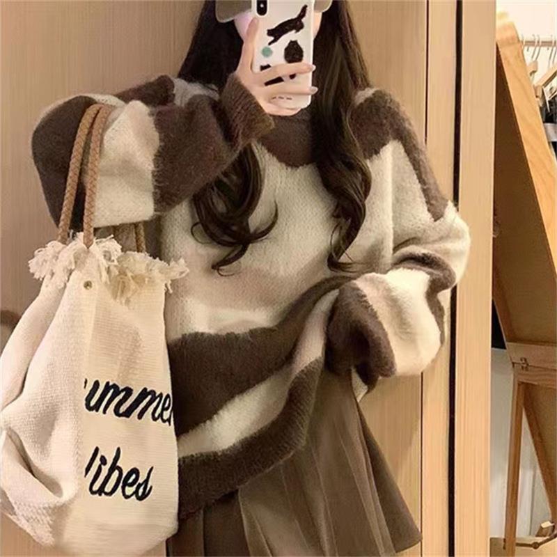 Damen Grobstrickpullover mit modischem Streifenmuster und lässigem Schnitt Amawinc - Amawinc