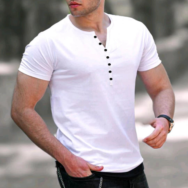 Amawinc T Shirt Homme Henley Slim Fit Maille Douce À Manches Courtes Style Décontracté Quotidien
