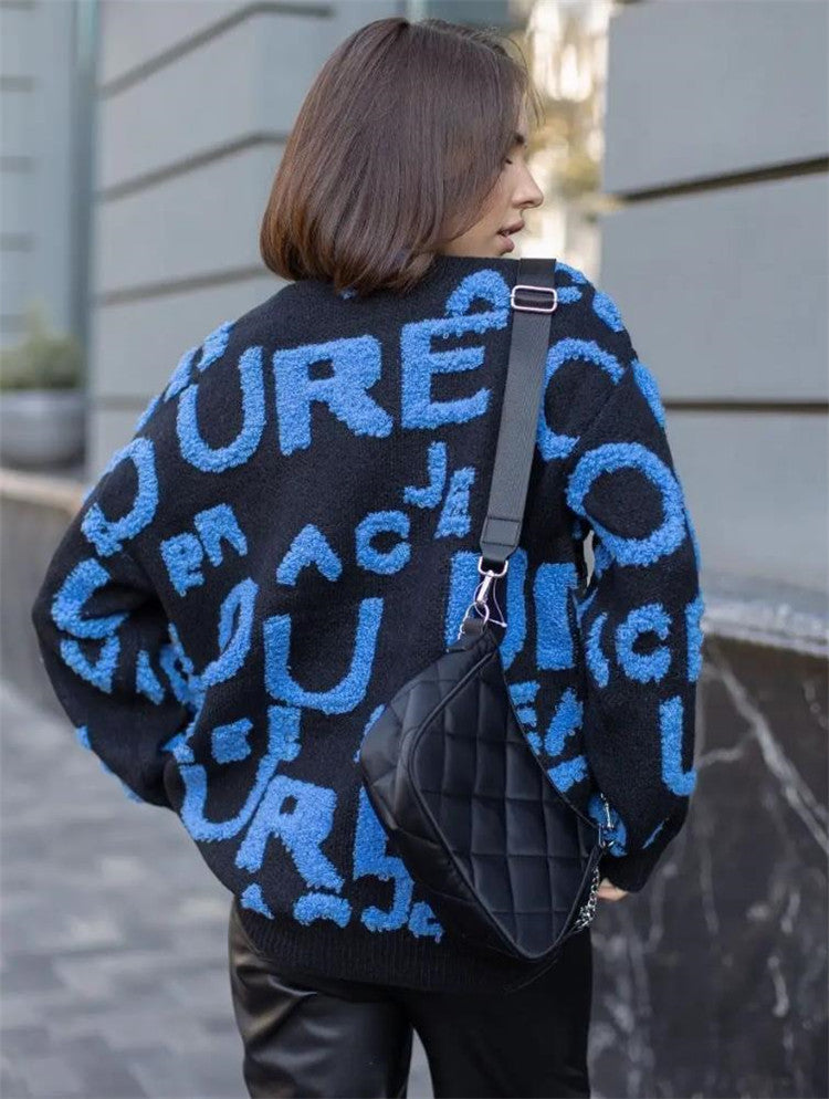 Damen Oversized Strickpullover mit auffälligem Schriftzug und lässiger Passform Amawinc