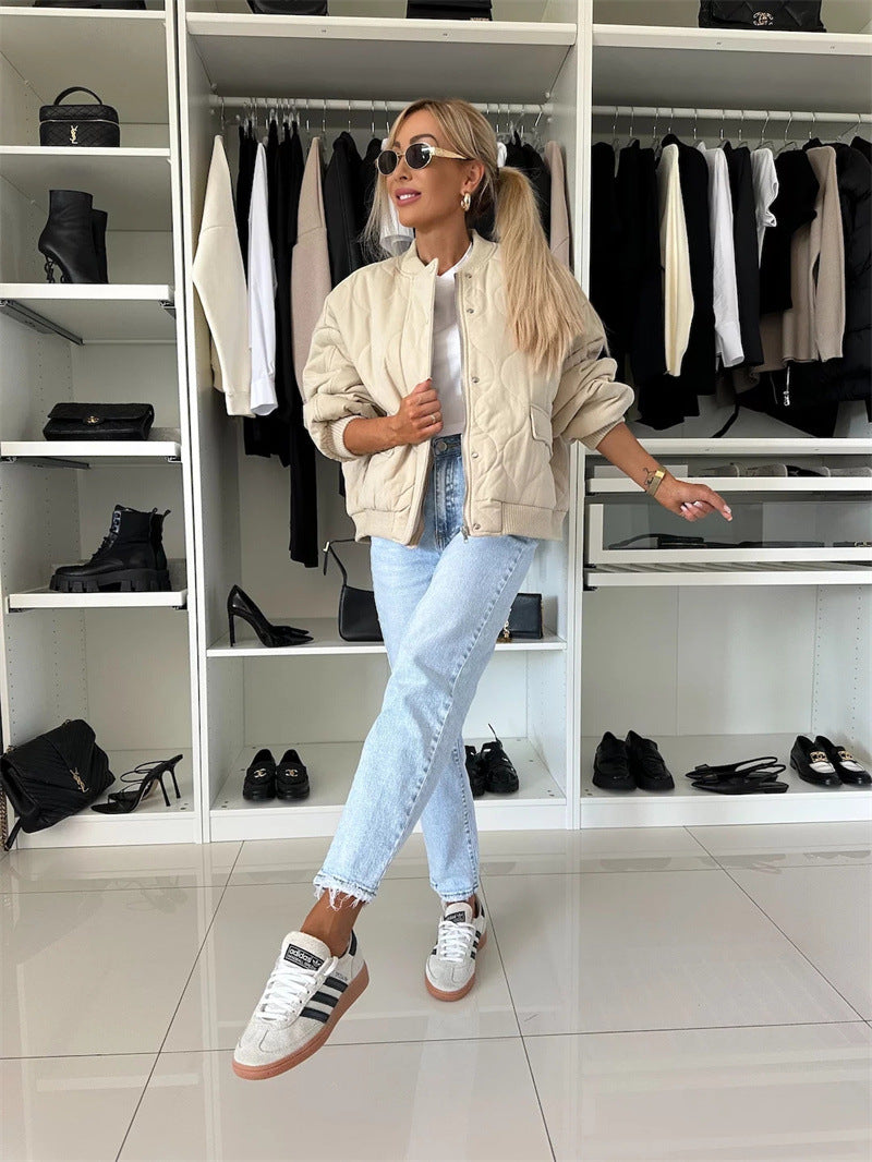 Damen lässige Steppjacke mit Knopfverschluss und elastischen Bündchen Amawinc