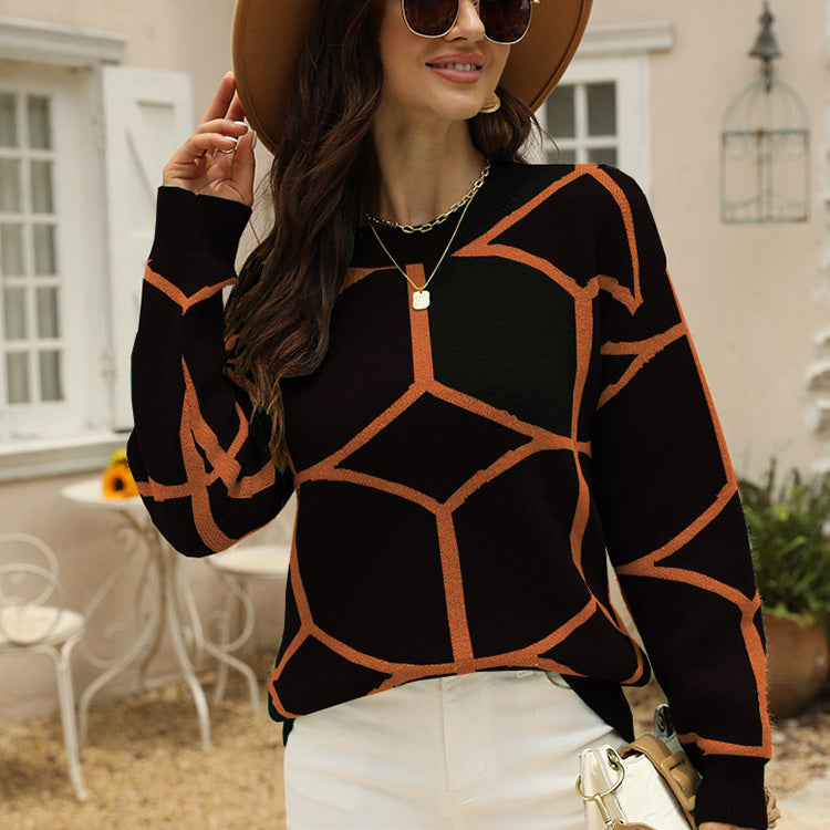 Damen strukturiertes Pullover mit geometrischem Muster und lässigem Schnitt Amawinc