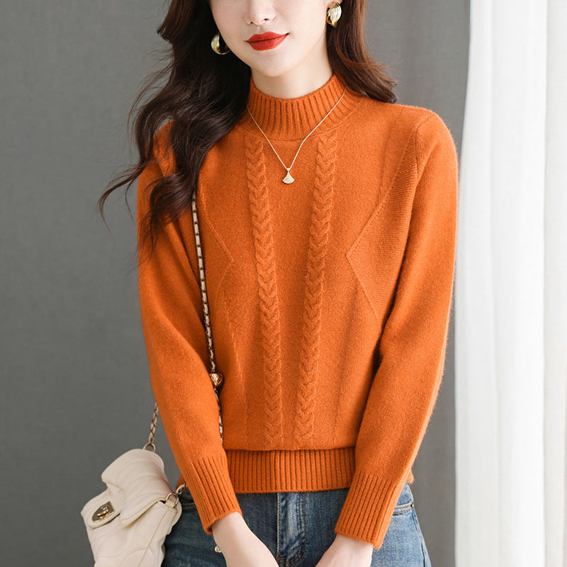 Damen Grobstrickpullover mit elegantem Zopfmuster und hohem Kragen Amawinc